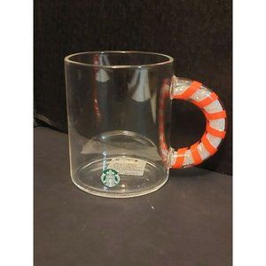 Starbucks Glass Coffee Mug Candy Cane Handle 12oz christmas mug, collectible mug